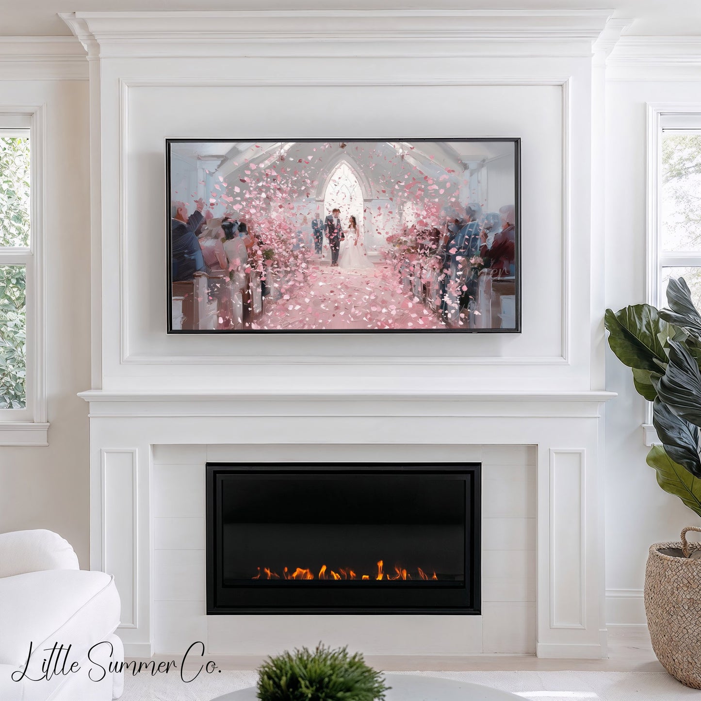 Wedding Chapel Rose Petals Frame TV Art displayed on a TV