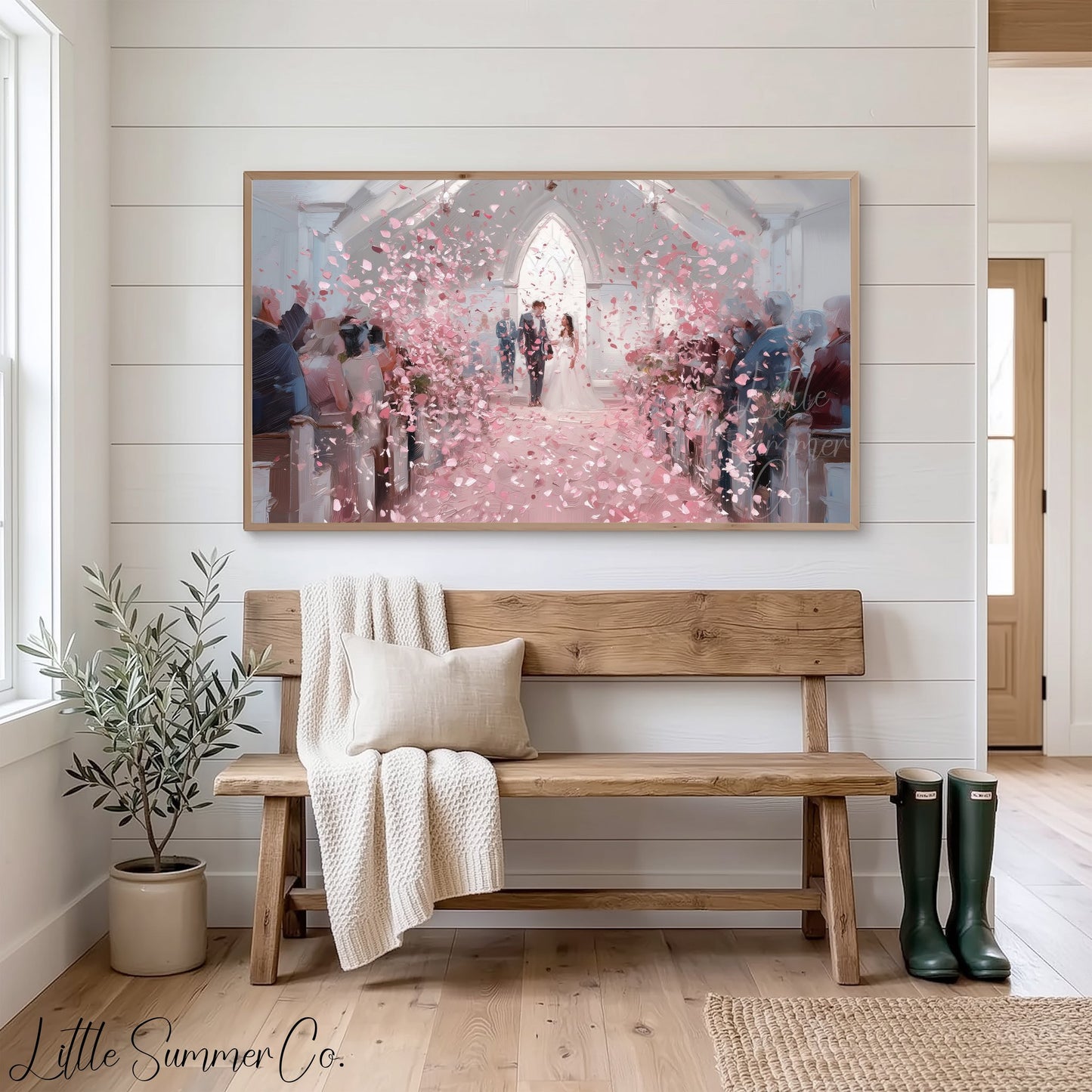 Wedding Chapel Rose Petals Frame TV Art displayed on a TV