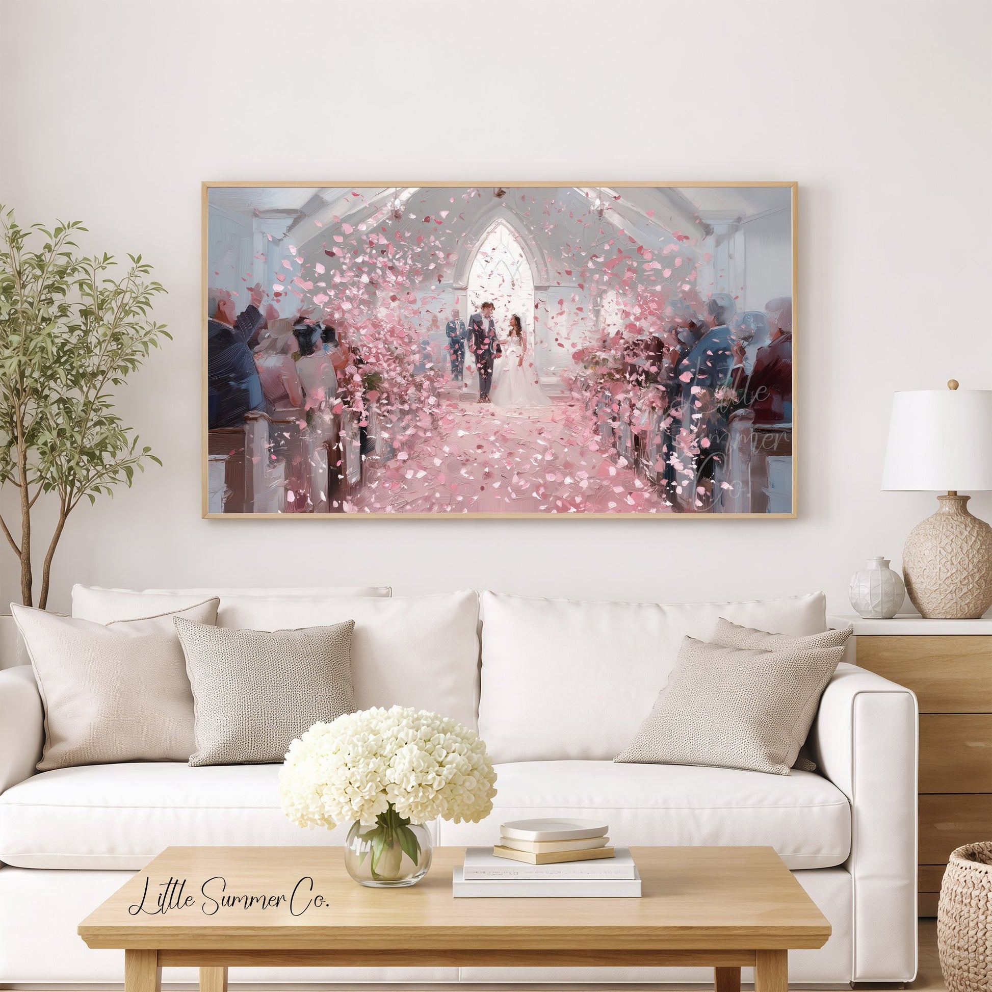 Wedding Chapel Rose Petals Frame TV Art displayed on a TV
