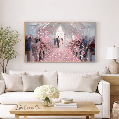 Wedding Chapel Rose Petals Frame TV Art displayed on a TV
