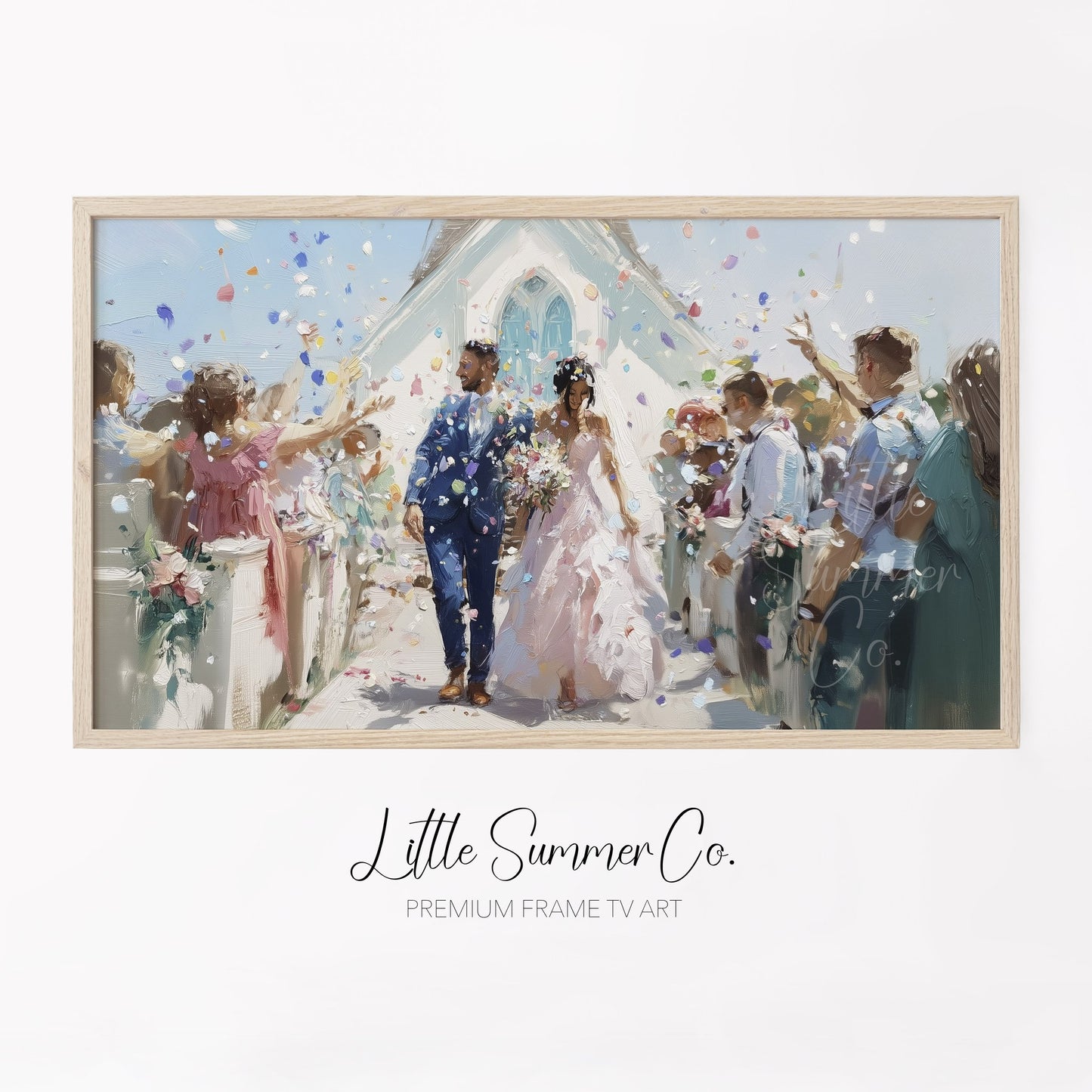 Wedding Couple Confetti Frame TV Art displayed on a TV