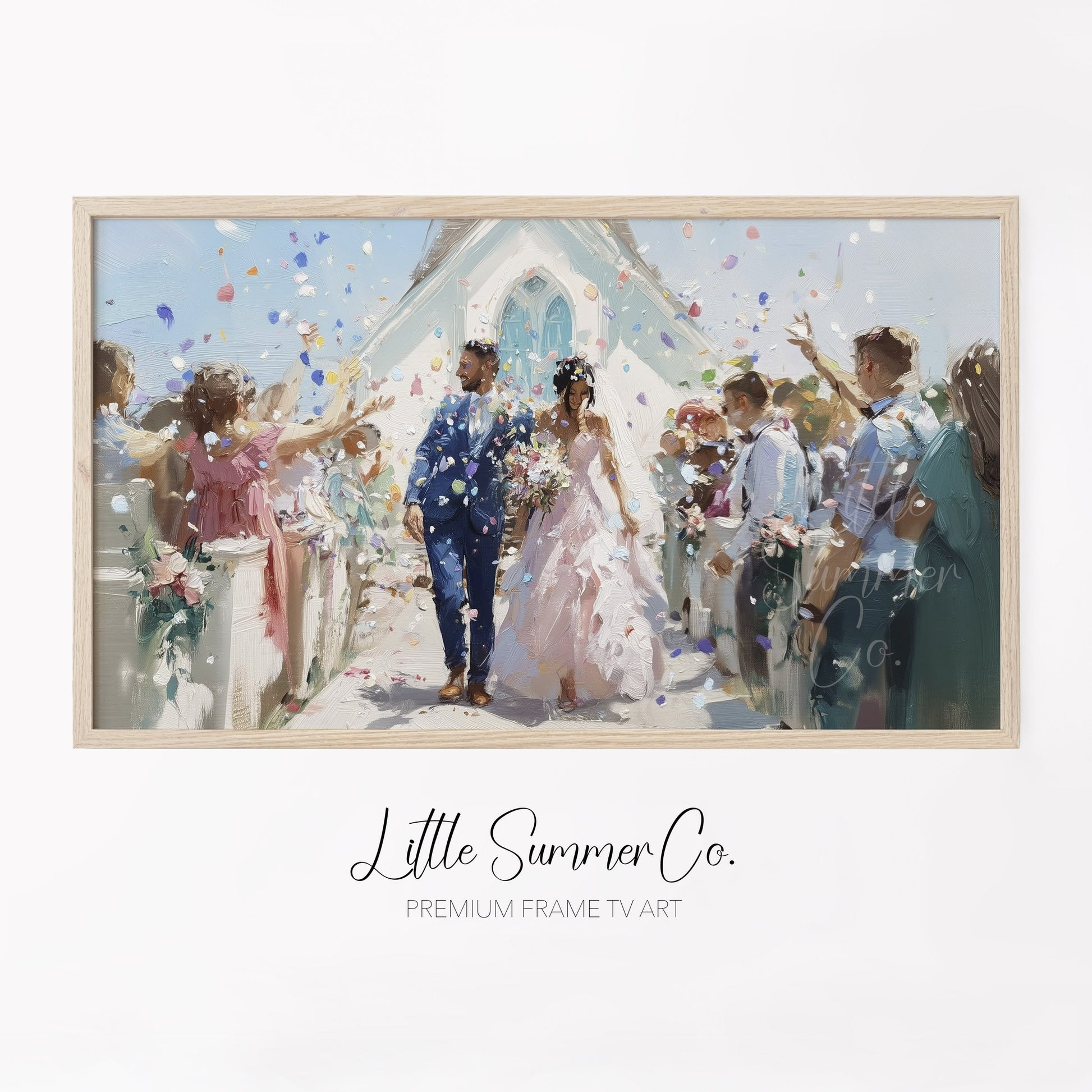 Wedding Couple Confetti Frame TV Art displayed on a TV