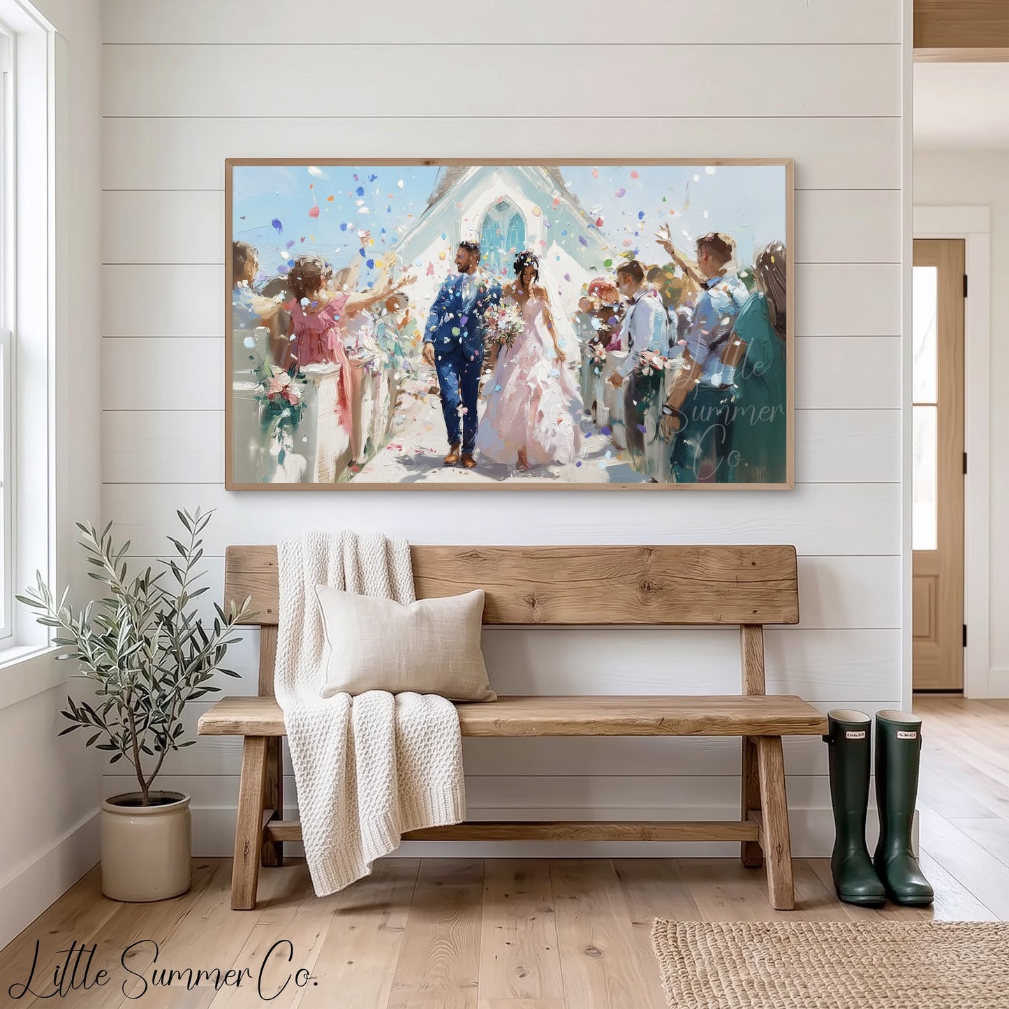 Wedding Couple Confetti Frame TV Art displayed on a TV