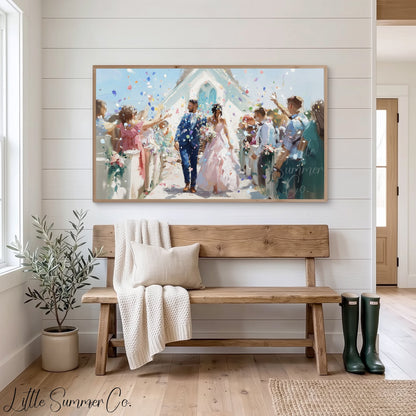 Wedding Couple Confetti Frame TV Art displayed on a TV