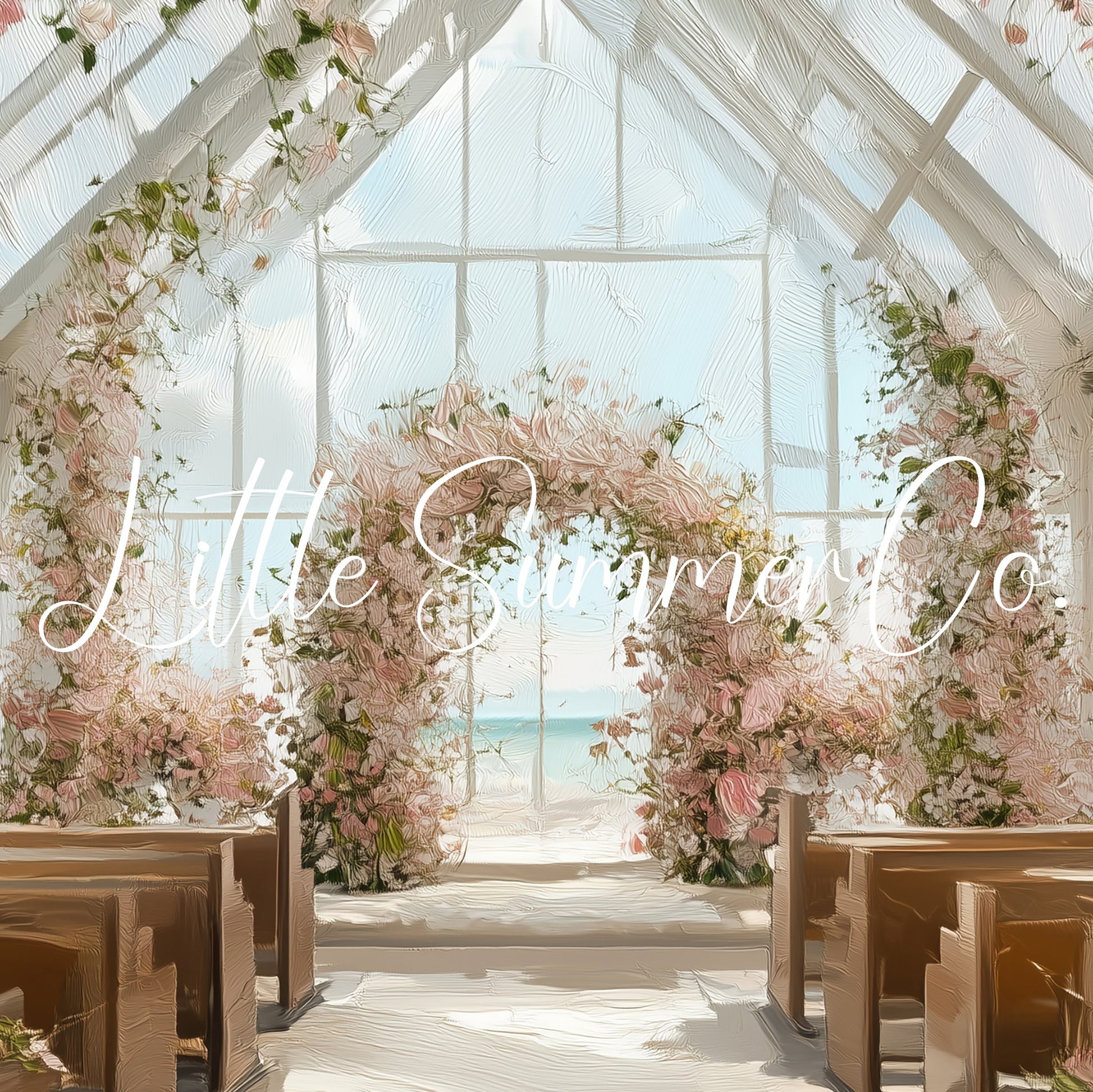 Floral Beach Wedding Chapel Frame TV Art displayed on a TV