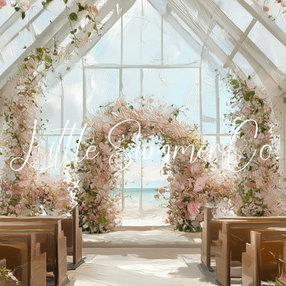 Floral Beach Wedding Chapel Frame TV Art displayed on a TV