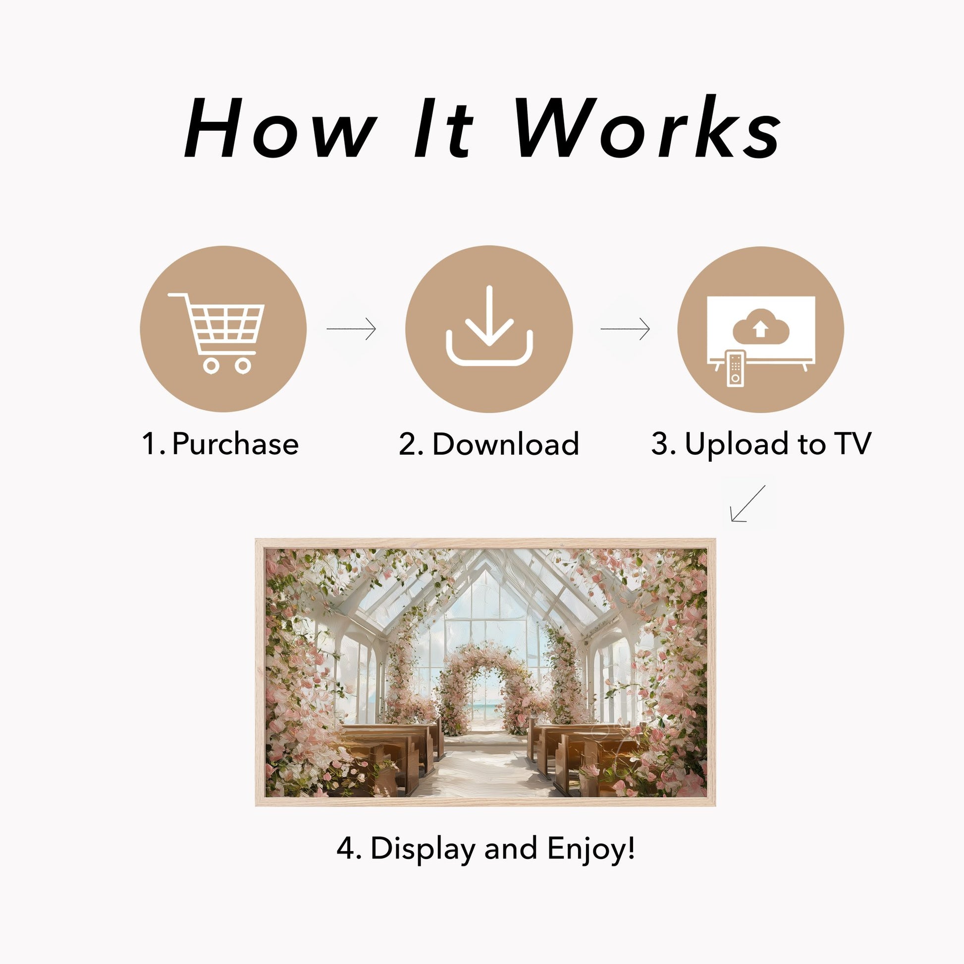 Floral Beach Wedding Chapel Frame TV Art displayed on a TV