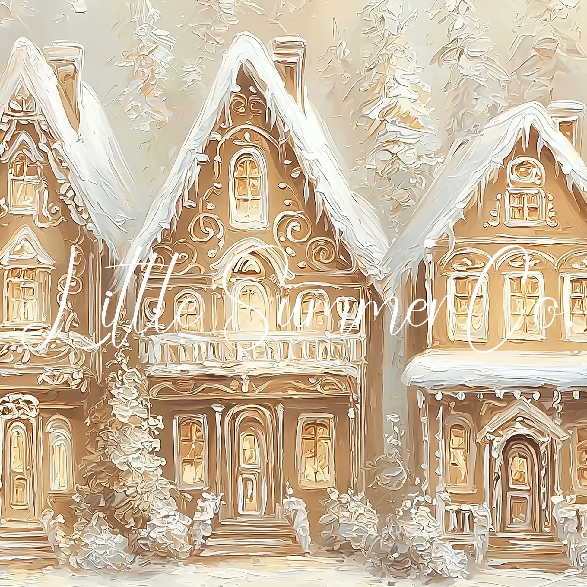 Golden Gingerbread Village Frame TV Art displayed on a TV