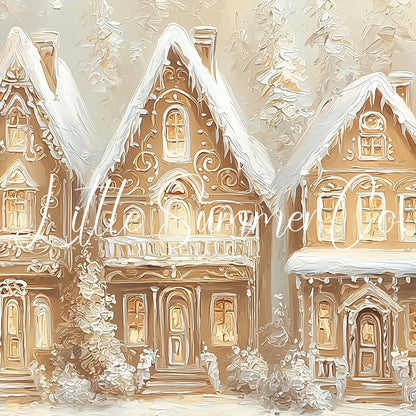 Golden Gingerbread Village Frame TV Art displayed on a TV