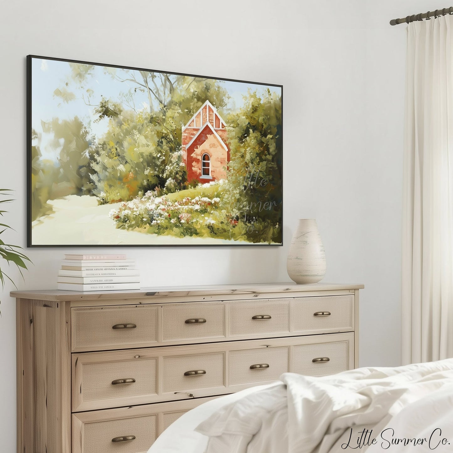 Red Cottage Garden Frame TV Art displayed on a TV