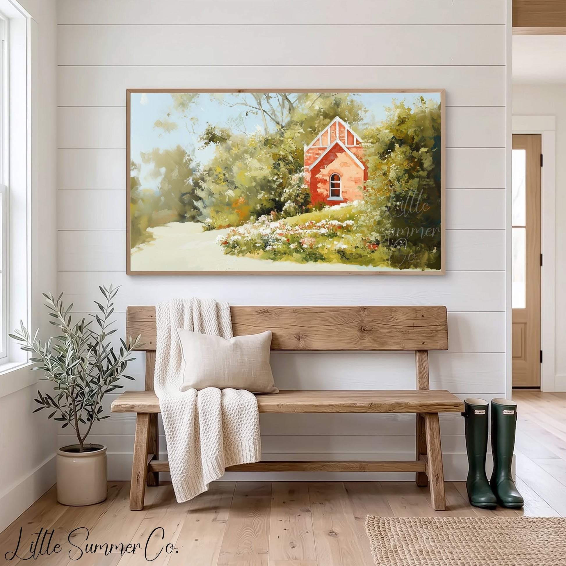 Red Cottage Garden Frame TV Art displayed on a TV