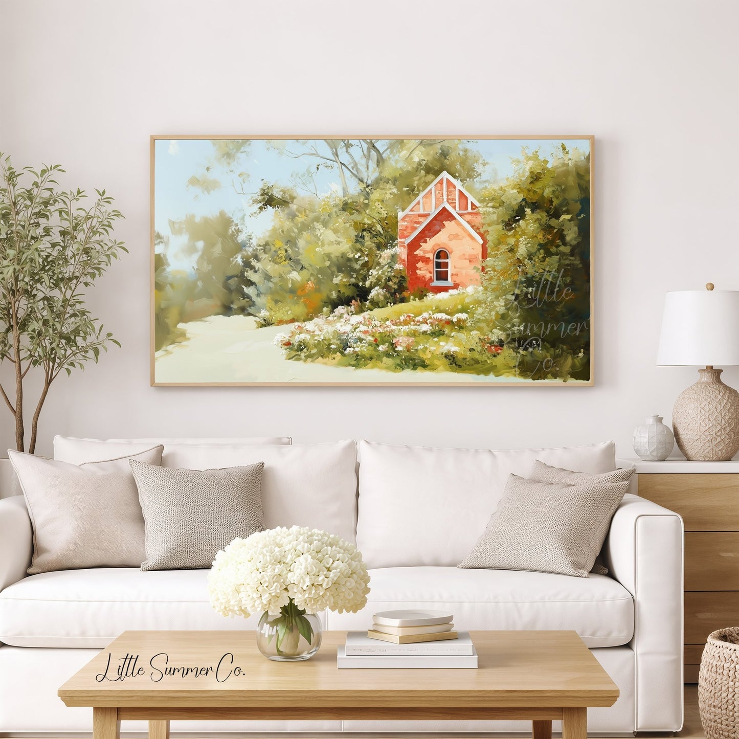 Red Cottage Garden Frame TV Art displayed on a TV