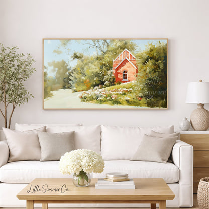 Red Cottage Garden Frame TV Art displayed on a TV