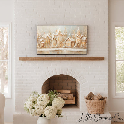 Gingerbread Village Snow Frame TV Art displayed on a TV