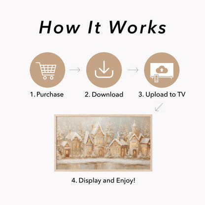 Gingerbread Village Snow Frame TV Art displayed on a TV