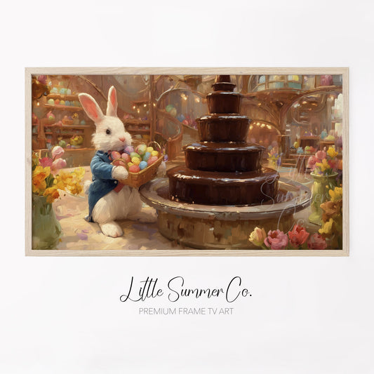 Easter Bunny Egg Shop Frame TV Art displayed on a TV