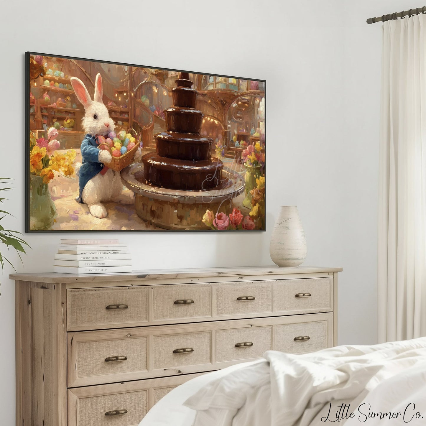 Easter Bunny Egg Shop Frame TV Art displayed on a TV