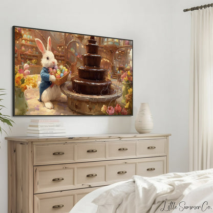 Easter Bunny Egg Shop Frame TV Art displayed on a TV