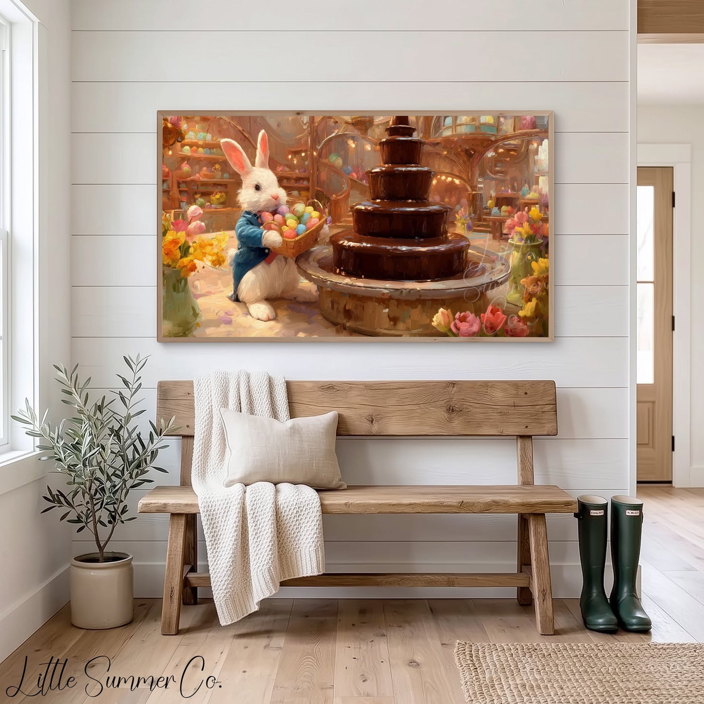 Easter Bunny Egg Shop Frame TV Art displayed on a TV