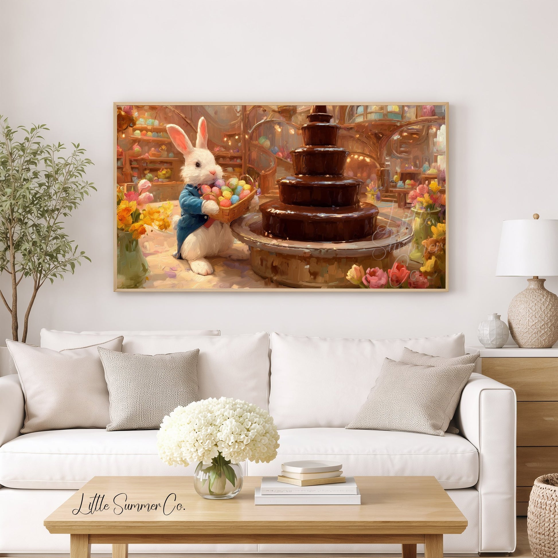 Easter Bunny Egg Shop Frame TV Art displayed on a TV