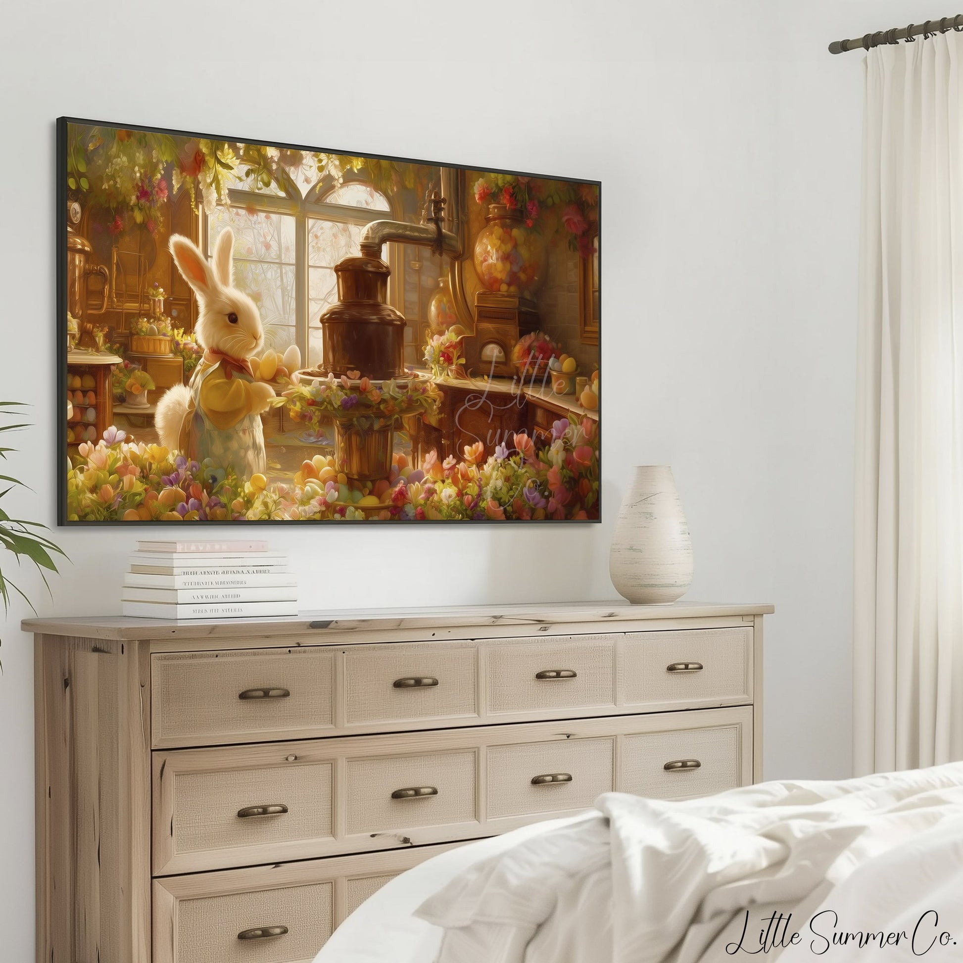 Easter Bunny Chocolate Kitchen Frame TV Art displayed on a TV