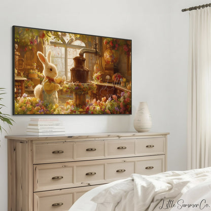 Easter Bunny Chocolate Kitchen Frame TV Art displayed on a TV