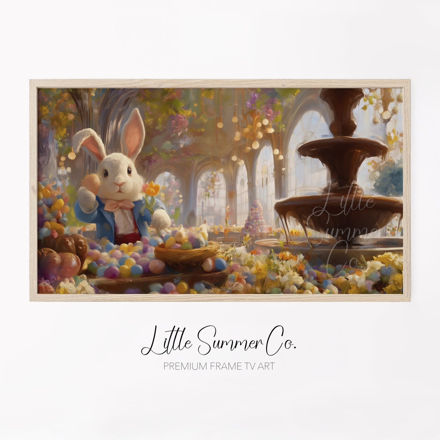 Easter Bunny Chocolate Fountain Frame TV Art displayed on a TV