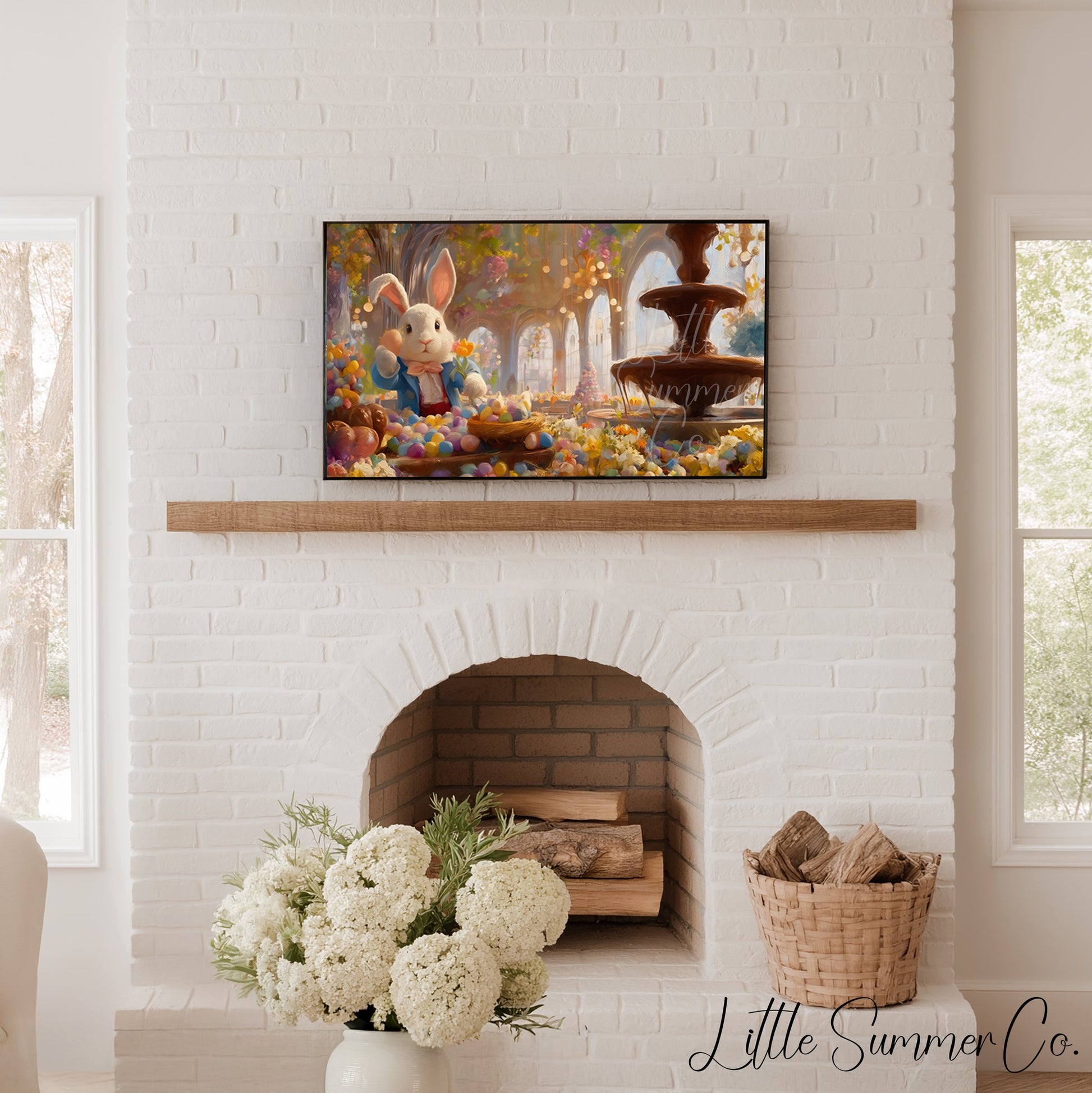 Easter Bunny Chocolate Fountain Frame TV Art displayed on a TV