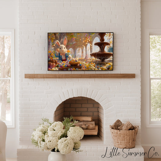 Easter Bunny Chocolate Fountain Frame TV Art displayed on a TV