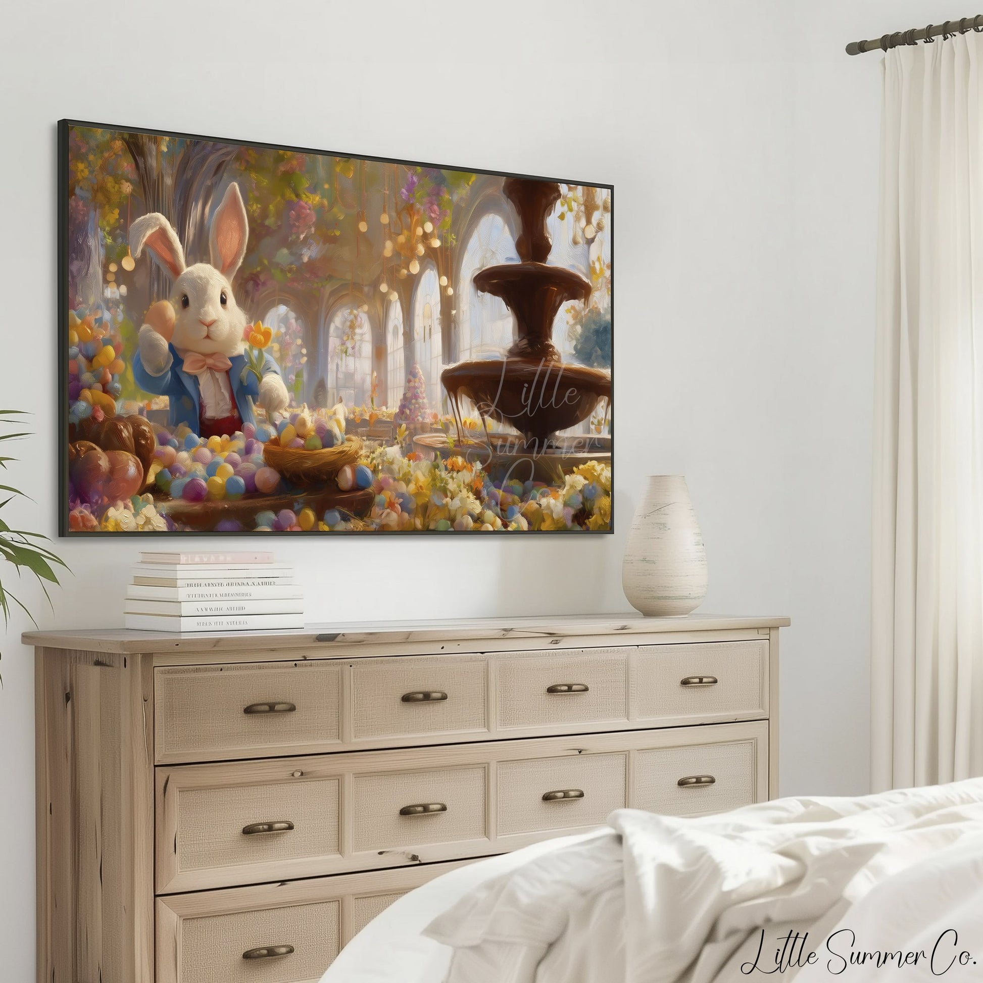 Easter Bunny Chocolate Fountain Frame TV Art displayed on a TV