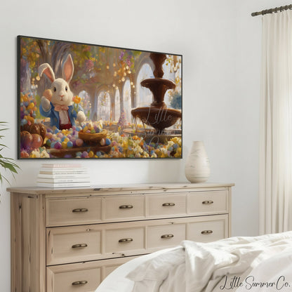 Easter Bunny Chocolate Fountain Frame TV Art displayed on a TV