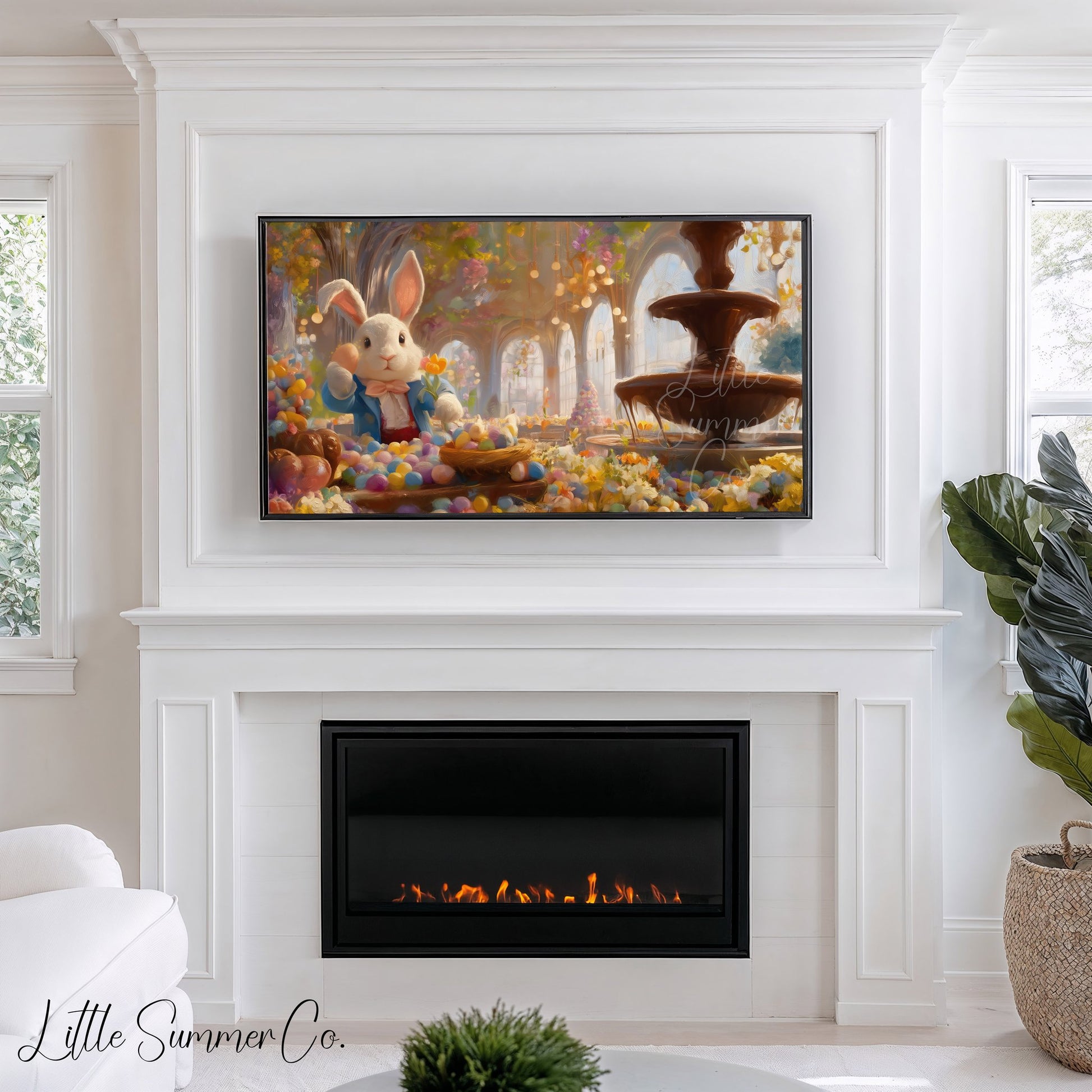 Easter Bunny Chocolate Fountain Frame TV Art displayed on a TV
