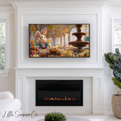 Easter Bunny Chocolate Fountain Frame TV Art displayed on a TV