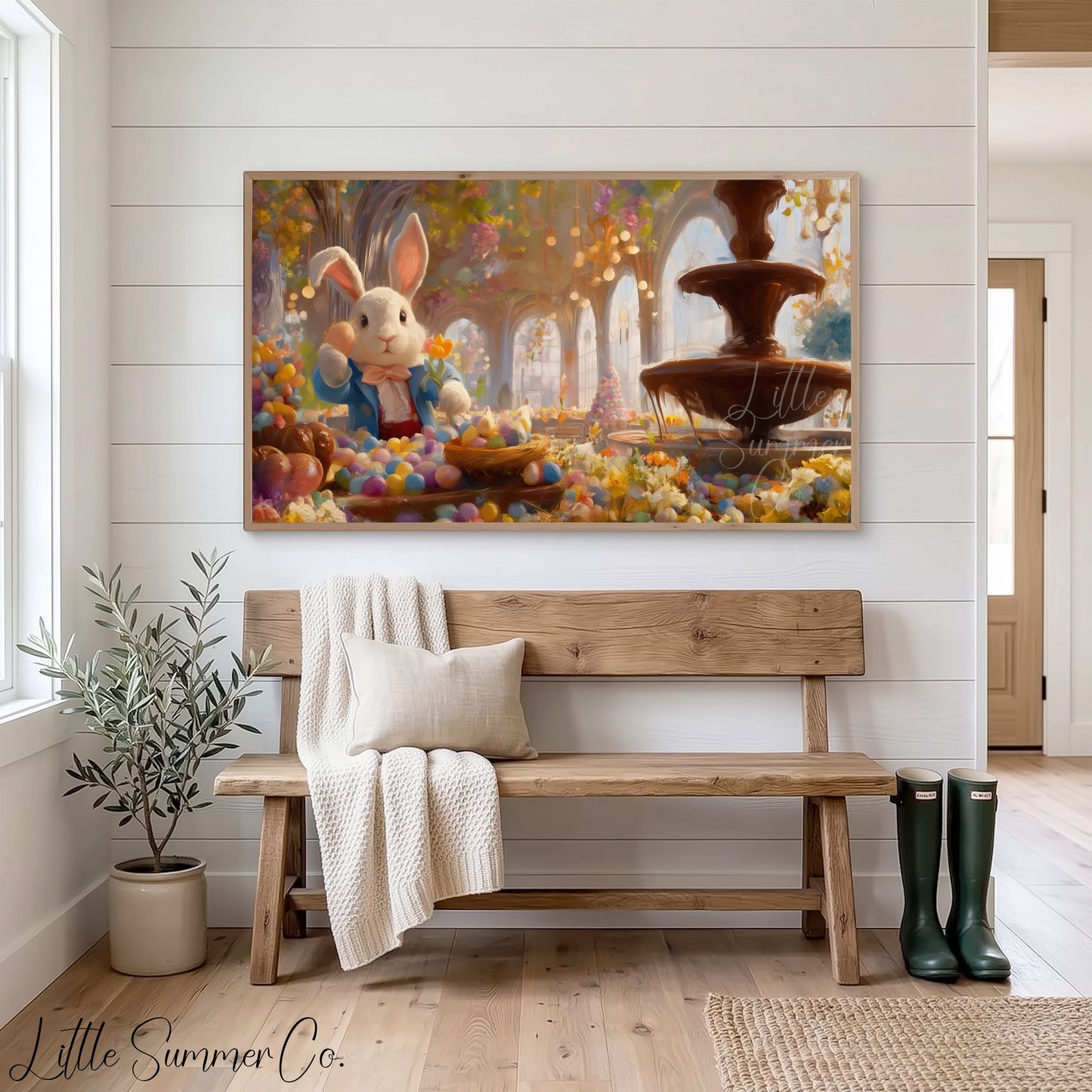 Easter Bunny Chocolate Fountain Frame TV Art displayed on a TV