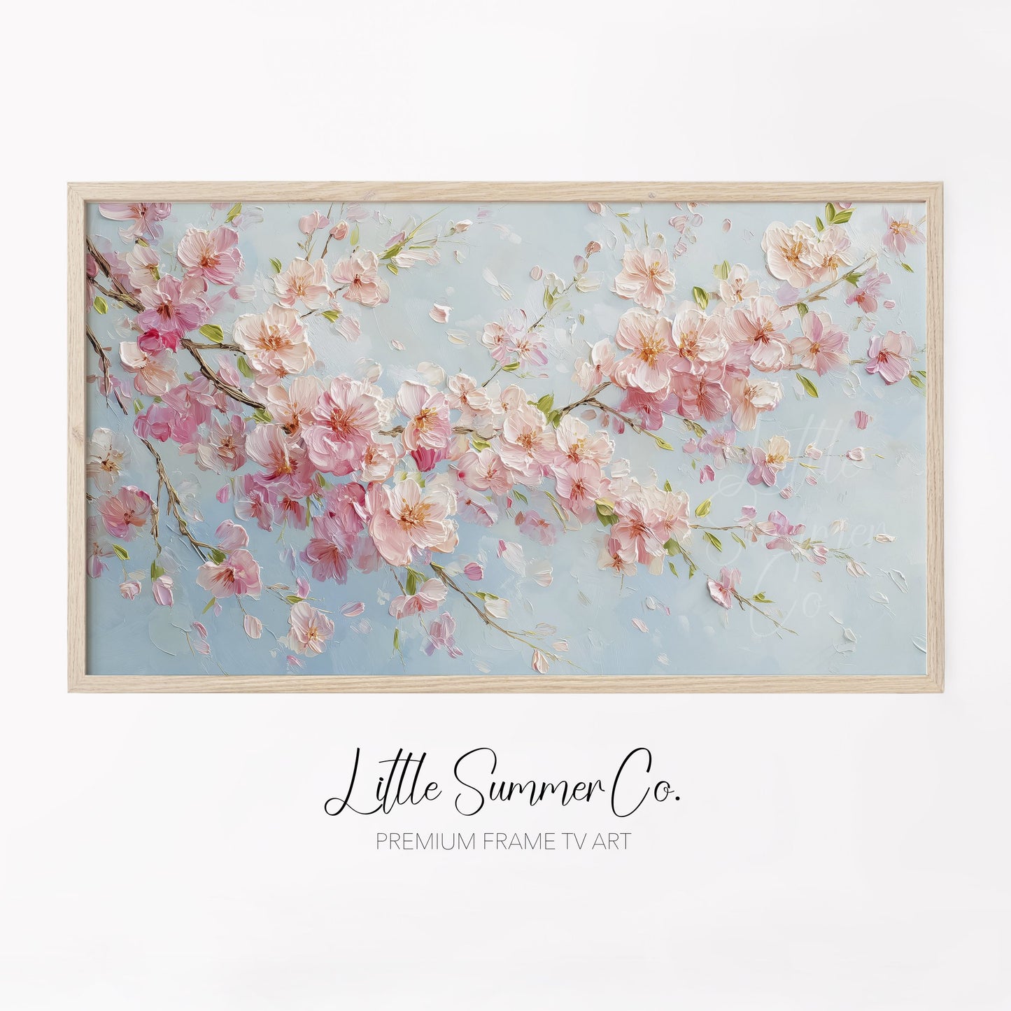 Pink Cherry Blossom Branches In Bloom Frame TV Art displayed on a TV