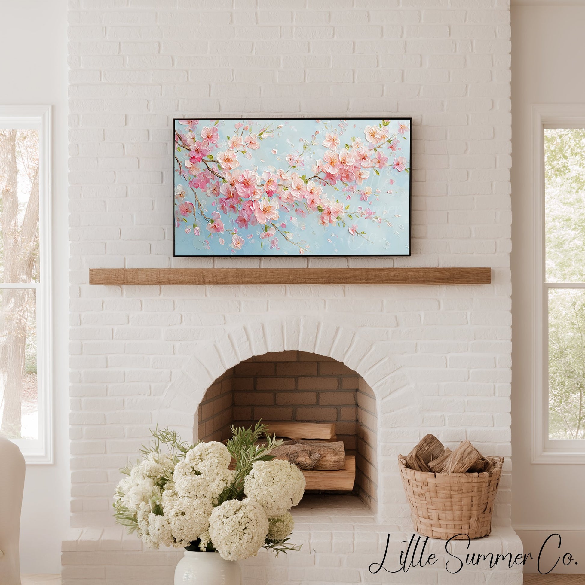Pink Cherry Blossom Branches In Bloom Frame TV Art displayed on a TV