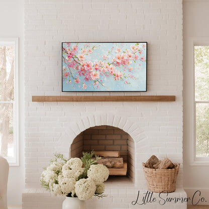 Pink Cherry Blossom Branches In Bloom Frame TV Art displayed on a TV