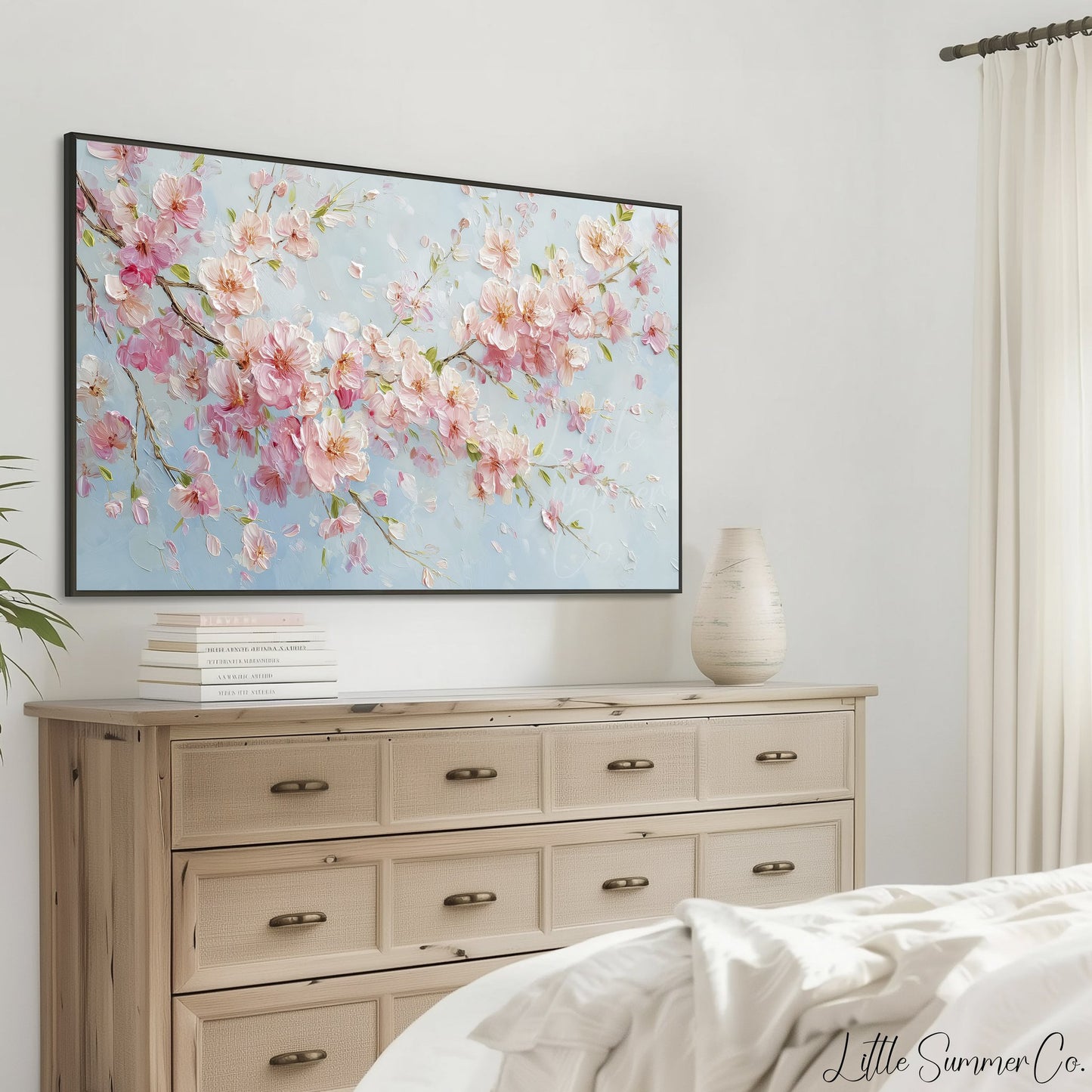 Pink Cherry Blossom Branches In Bloom Frame TV Art displayed on a TV