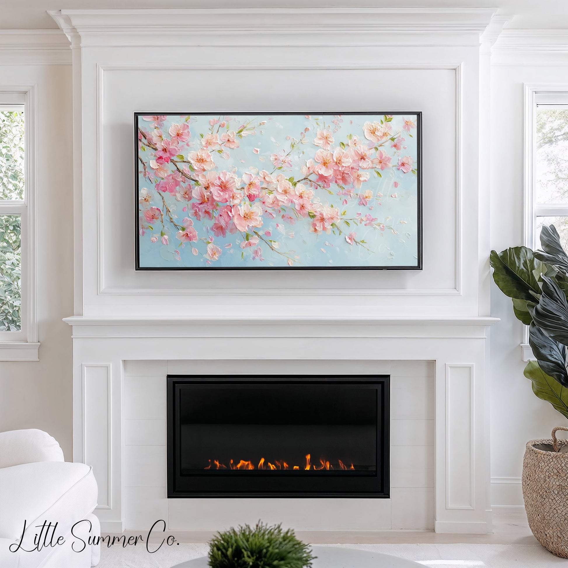 Pink Cherry Blossom Branches In Bloom Frame TV Art displayed on a TV