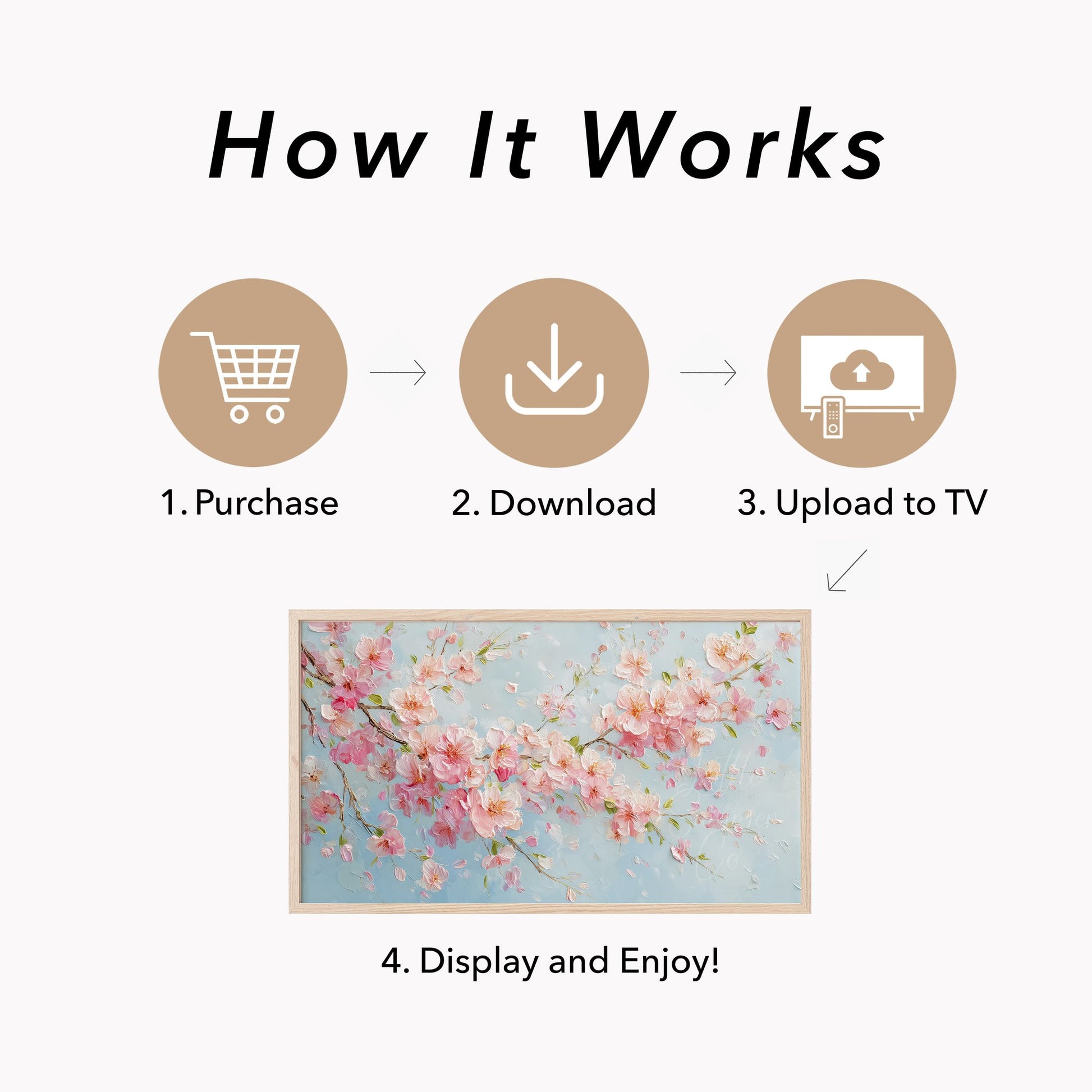 Pink Cherry Blossom Branches In Bloom Frame TV Art displayed on a TV
