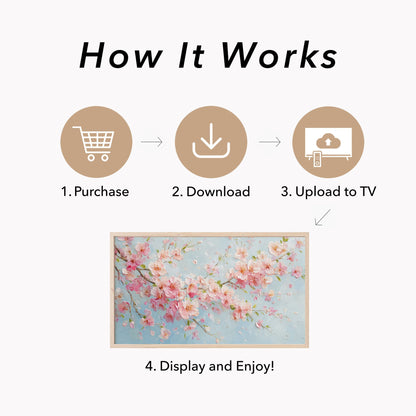 Pink Cherry Blossom Branches In Bloom Frame TV Art displayed on a TV