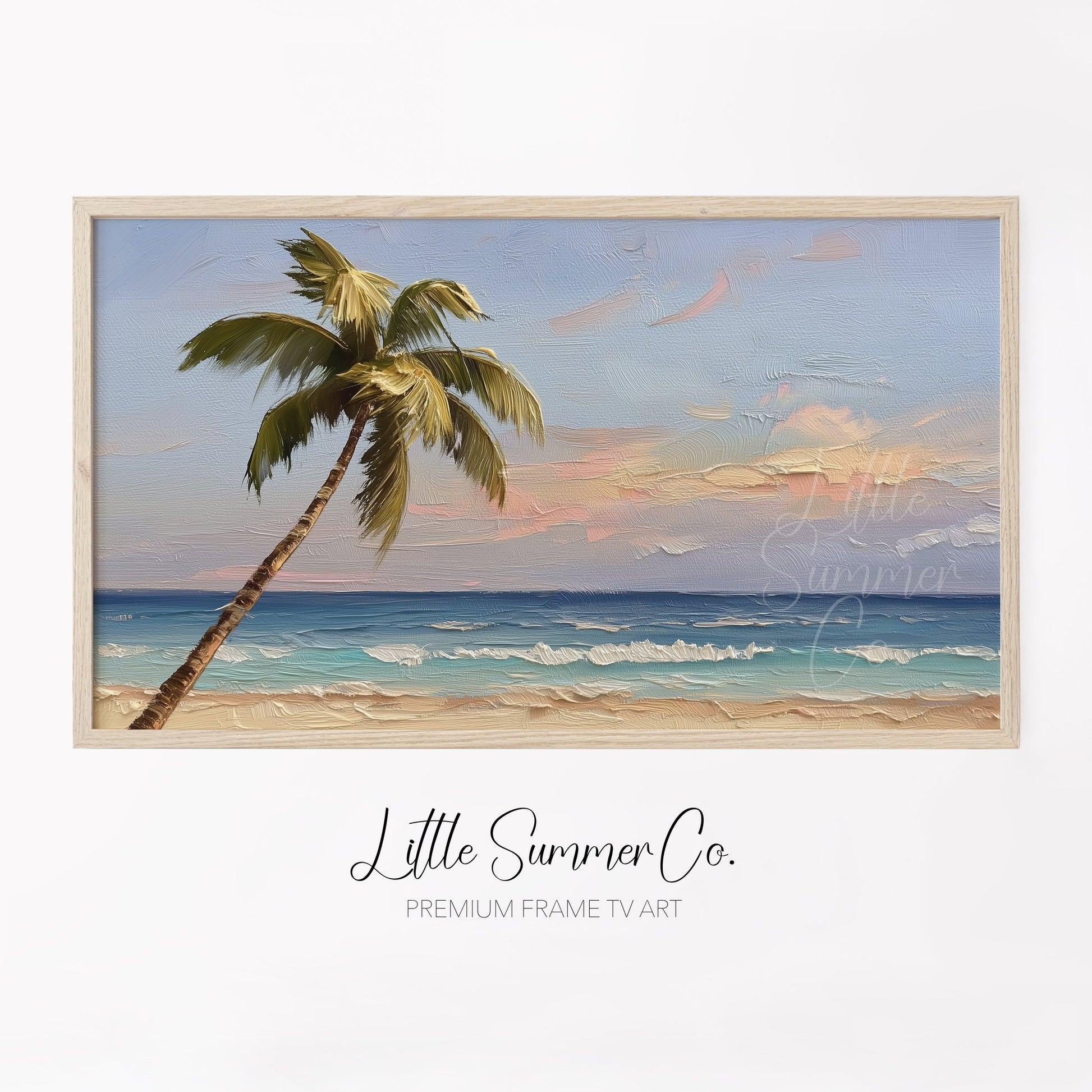 Tropical Palm Tree Beach Frame TV Art displayed on a TV