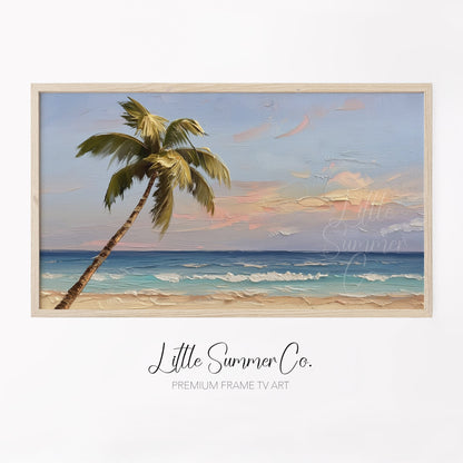 Tropical Palm Tree Beach Frame TV Art displayed on a TV