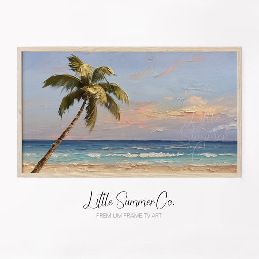 Tropical Palm Tree Beach Frame TV Art displayed on a TV