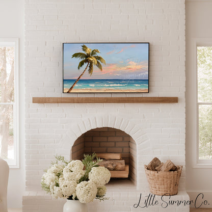 Tropical Palm Tree Beach Frame TV Art displayed on a TV