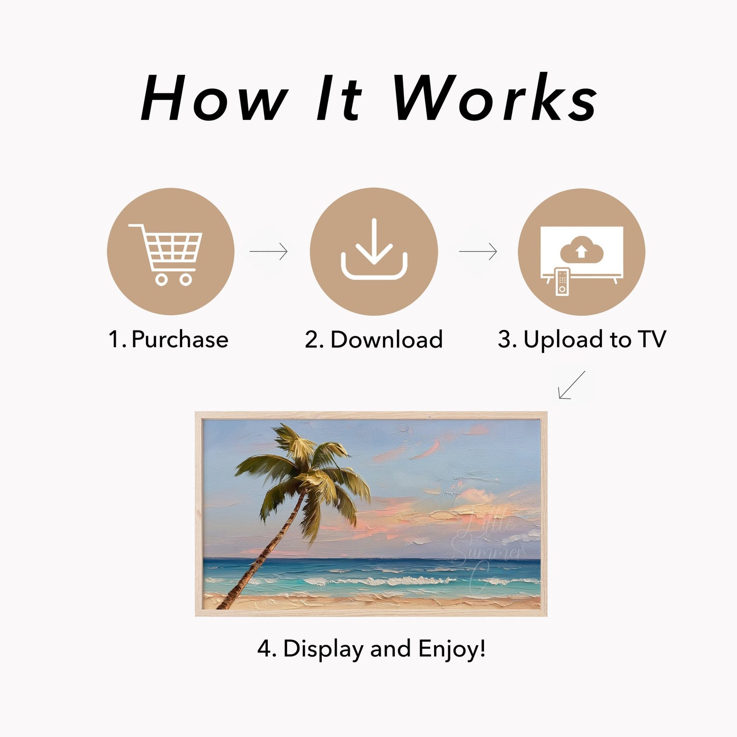 Tropical Palm Tree Beach Frame TV Art displayed on a TV