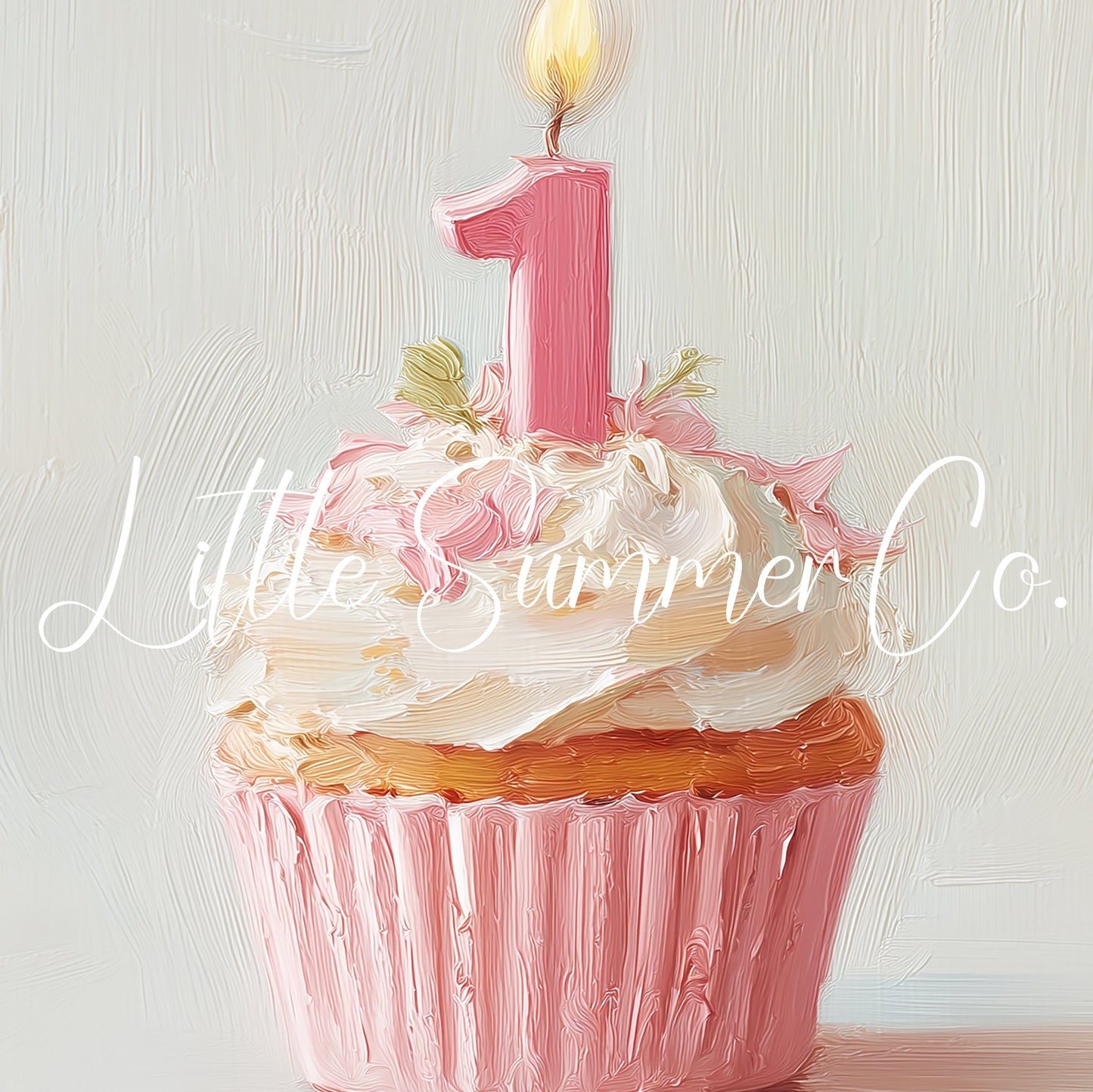 Pink First Birthday Cupcake Frame TV Art displayed on a TV