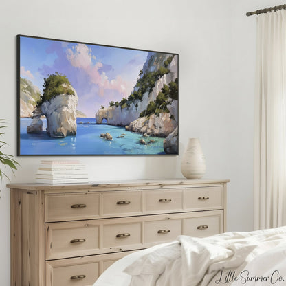 White Rock Arch Sea Frame TV Art displayed on a TV