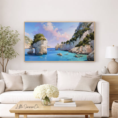 White Rock Arch Sea Frame TV Art displayed on a TV