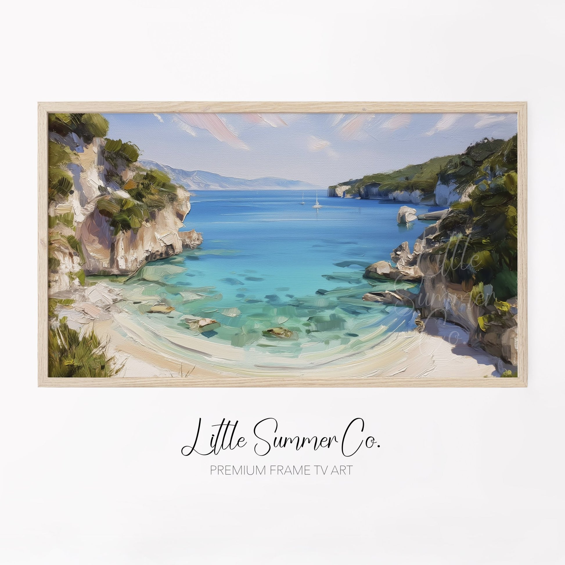 Secluded Cove Sailboat Frame TV Art displayed on a TV
